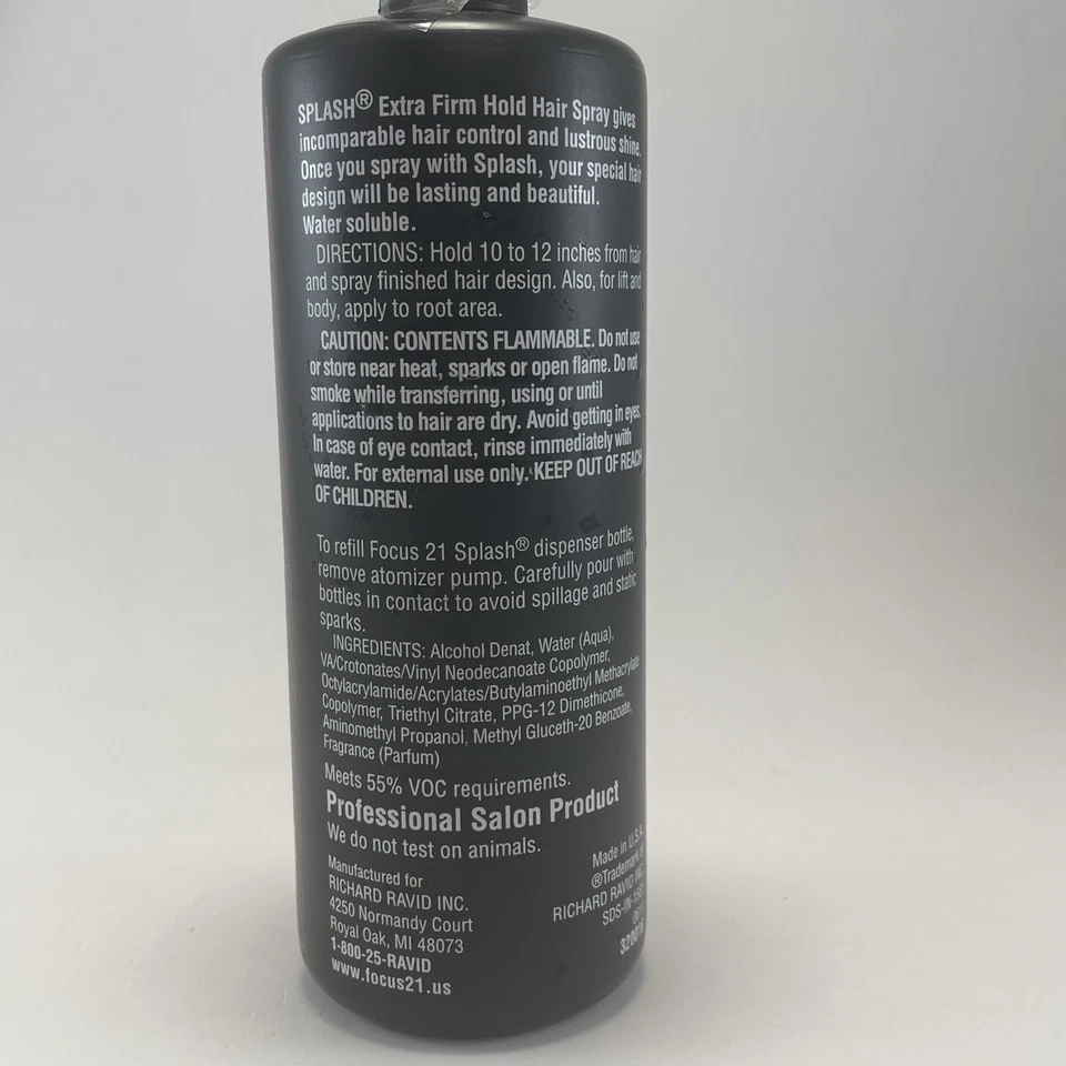 Nuevo spray de acabado Focus 21 Splash Ultimate Control 32 oz recarga ¡RARO! Foto 2 de 4