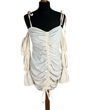 Boohoo Cream Mini Dress Ruffle Of The Shoulder Women’s UK Size 12