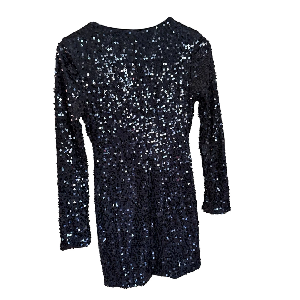 Vestido de lentejuelas negro Y2K Deb para mujer cuello en V profundo retro caprichoso morqueta talla S Foto 4 de 4