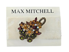 Max Mitchell NOC Flower Cart Brooch w/Crystals