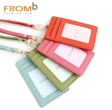 Fromb Cowhide Leather Neck Strap ID Credit Card Holder Wallet No Coin Pocket