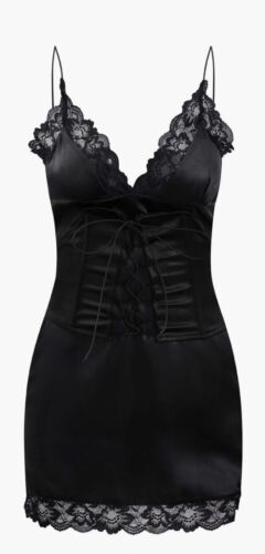 Micas Sexy Lace Trim Cami Fitted Mini Dress L Party Strappy Whimsy Goth Coquette
