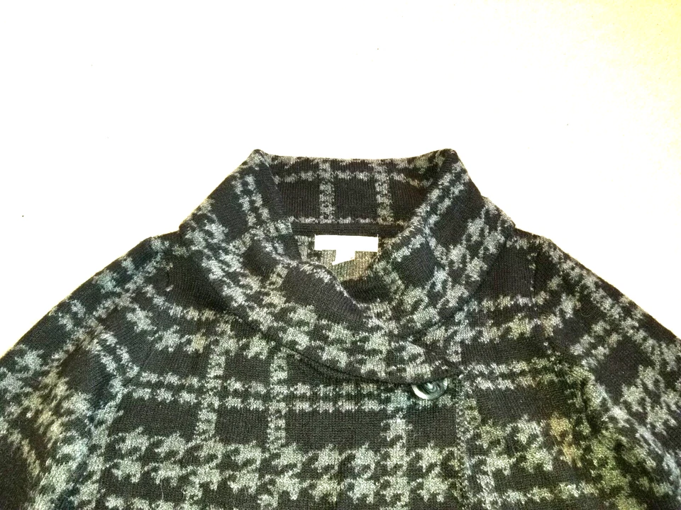 Suéter Mujer-ELLEN TRACY-gris/negro pata de gallo mezcla lana cárdigan ls-M Foto 2 de 4