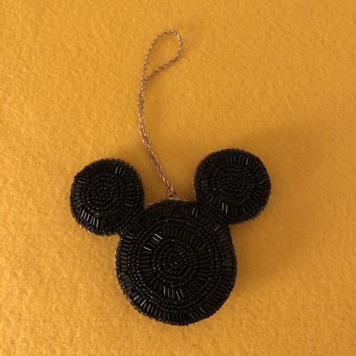 Beaded Mickey Mouse Ears Ornament ,Black With Gold Cord, Disney - Picture 3 of 8