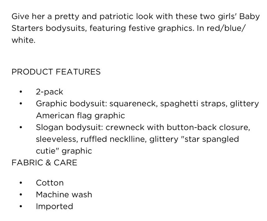 New Girl Baby Starters 2-pk American Flag Graphic+Glitter Bodysuits  3M, 9M,12M