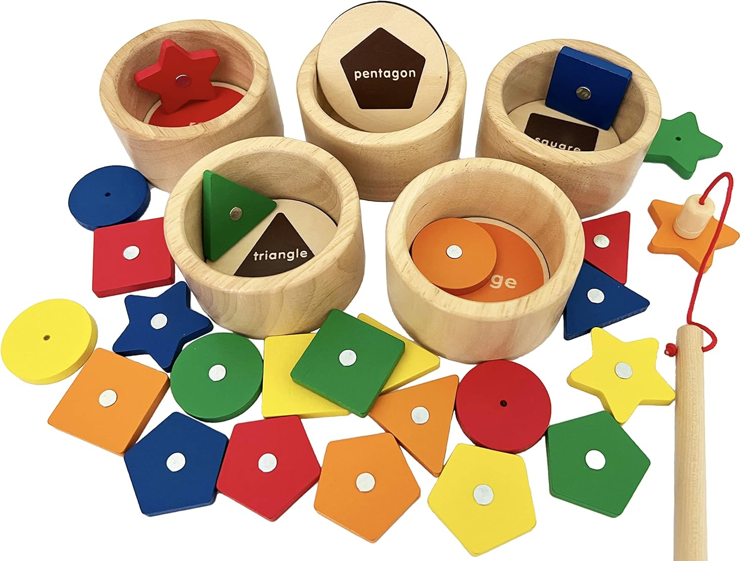 Dailyfunn Montessori Toy Wooden Sorting Cup&Fishing Game 2-In-1 Colors Shapes So