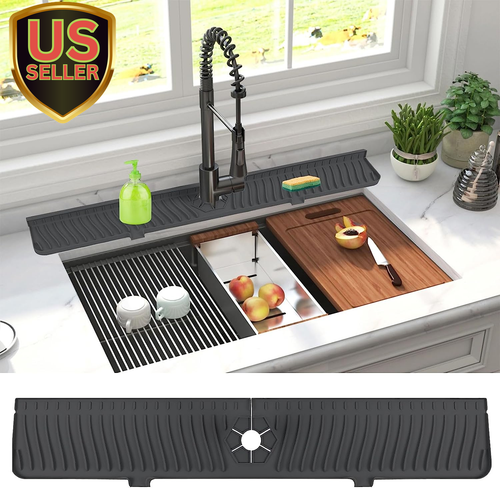30 Inch Sink Splash Guard Mat,Silicone Faucet Handle Drip Catcher Tray, Longe...