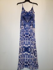 Express Womens S Boho Maxi Dress Blue Paisley Sleeveless Spaghetti Strap Summer