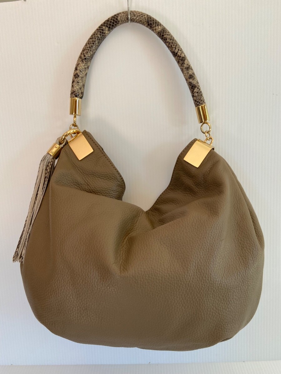 HALOGEN Brown Pebbled Leather Tassel Purse Shoulder Bag Tote