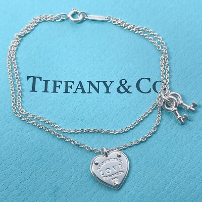 Tiffany Return to Tiffany Love Heart Key Double Chain Bracelet  Silver925