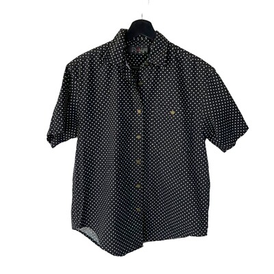 Vintage 90s Black Micro Polka Dot Short Sleeve Button Up Top Medium