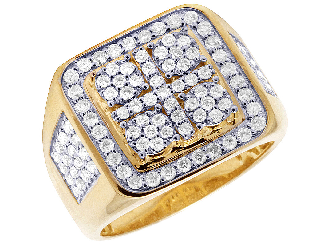 Men's 10K Yellow Gold Real Diamond Square Pinky Statement