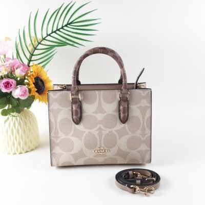 COACH Maggie Small Tote Bag In Blocked Signature Canvas Sand CY676