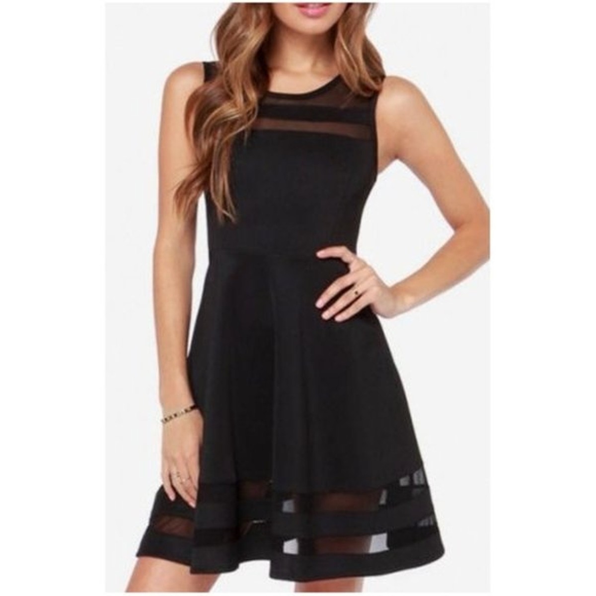 skater dress with mesh top Cowl Front Mesh Panel Sleeveless Skater Dress In Black Slinky | EGO US