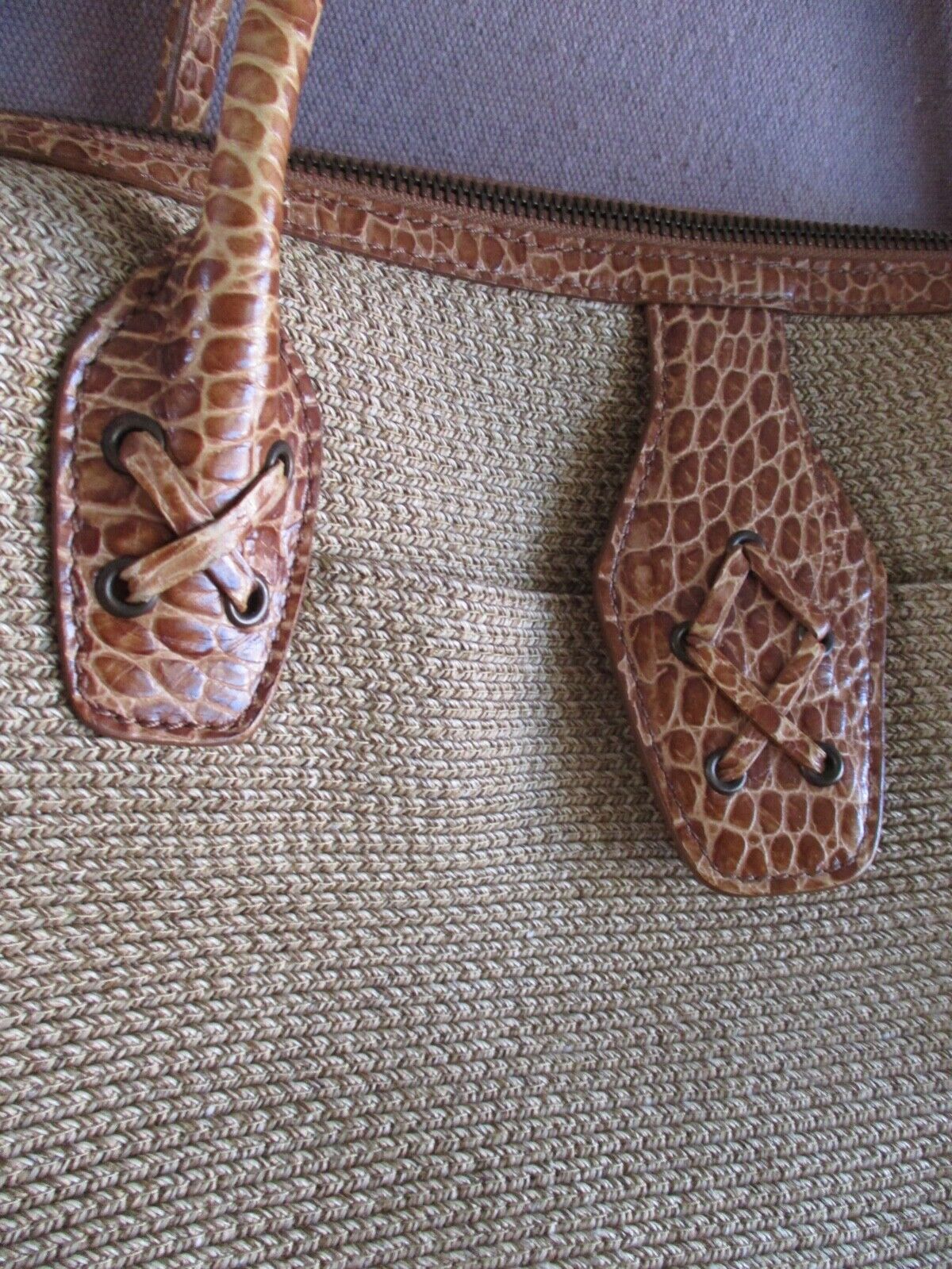 Eric Javits tan squishee woven crocodile leather … - image 2