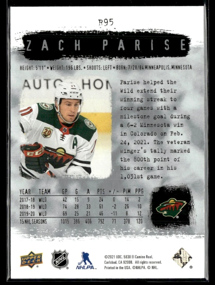 2020-21 SP Authentic 2000-01 Retro Zach Parise #R95 H7R1K - Image 2 of 2