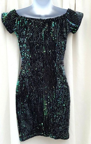 Size 6, blue/black sequins, short sleeve, sweetheart neck, dress by Missguided - Picture 2 of 3