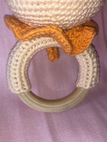 Natural Wood Ring Crochet RABBIT Baby Teething Handmade Rattle Toy NEW - Picture 43 of 49