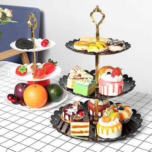 3-Tier Cupcake Dessert Stand Tray Round Plastic Display Tower for Party Wedding