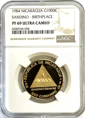 1984 GOLD NICARAGUA 1000 CORDOBAS SANDINO COIN NGC PROOF 69 UC 1000 MINTED