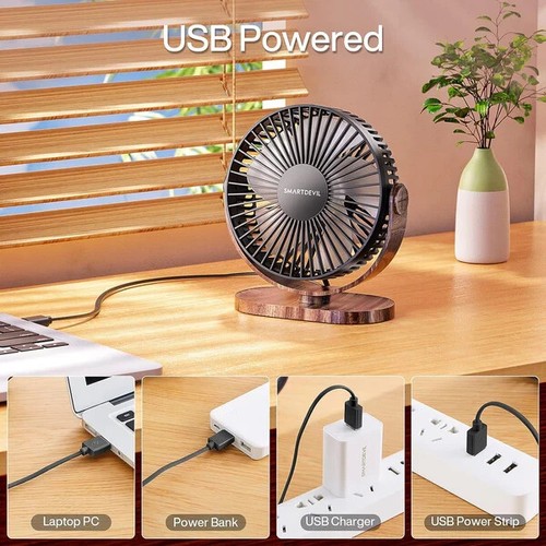 USB DESK FAN MINI ADJUSTABLE DESK SMART DEVIL FAN W/ CABLE BLACK/WOOD GRAIN, GW - 第 2/4 張圖片