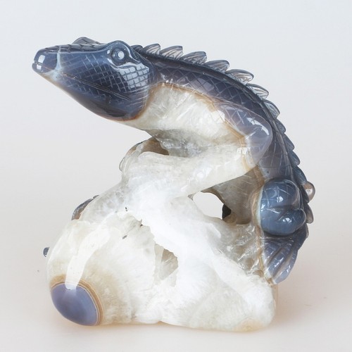 Cristallo di quarzo agata geode naturale 4,8" intaglio lucertola intagliato a mano 989g - Foto 1 di 8