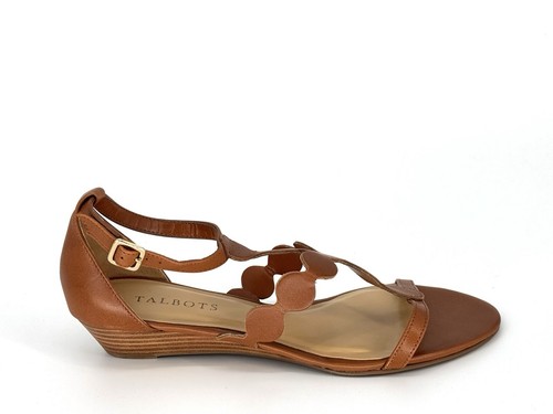 New TALBOTS Brown Leather Strappy Wedge Sandals, Size 7.5 - Picture 2 of 6