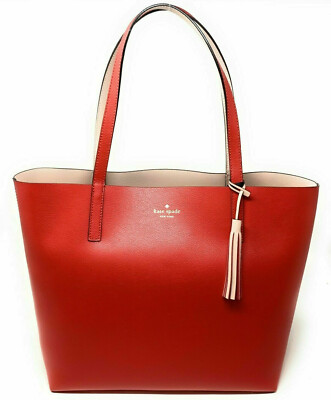 Kate Spade Lakeland Marina Reversible Red / Beige Leather Tote WKRU5342 NWT $299
