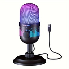 USB Condenser Microphone for PC, Laptop RGB Gaming Mic for Streaming, Podcast BK