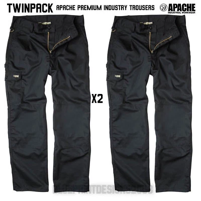 Apache Black Industry Combat Cargo Work Wear Trousers TWINPACK All Sizes