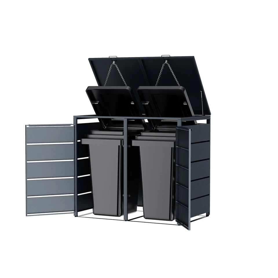 HEIGART Mülltonnenbox Mülltonnenverkleidung 2er Pulverbeschichtet Anthrazit - Bild 2 von 4