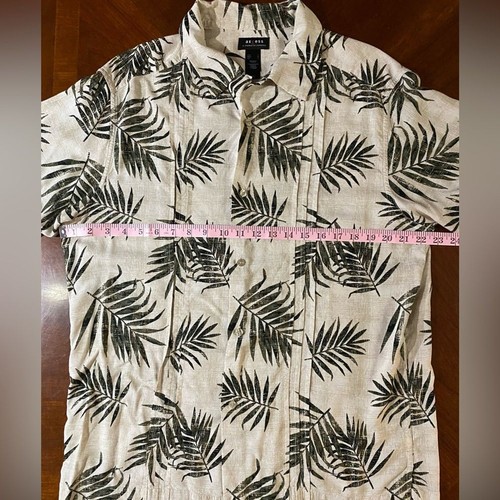 Axcess (Claiborne) Hawaiian Short Sleeve Button Up Shirt Off White/Black Size L - Picture 9 of 11
