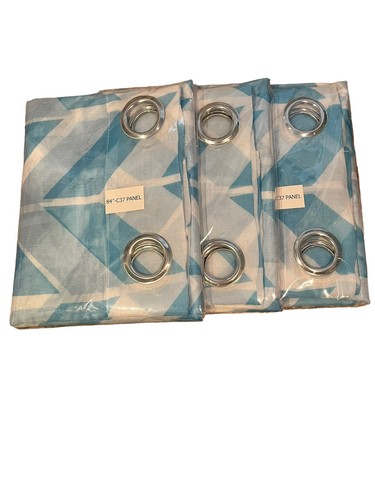 Chevron Print Blue Voile Sheer Panel Window Curtain 55" X 84” -LOT OF 3 - 第 4/4 張圖片