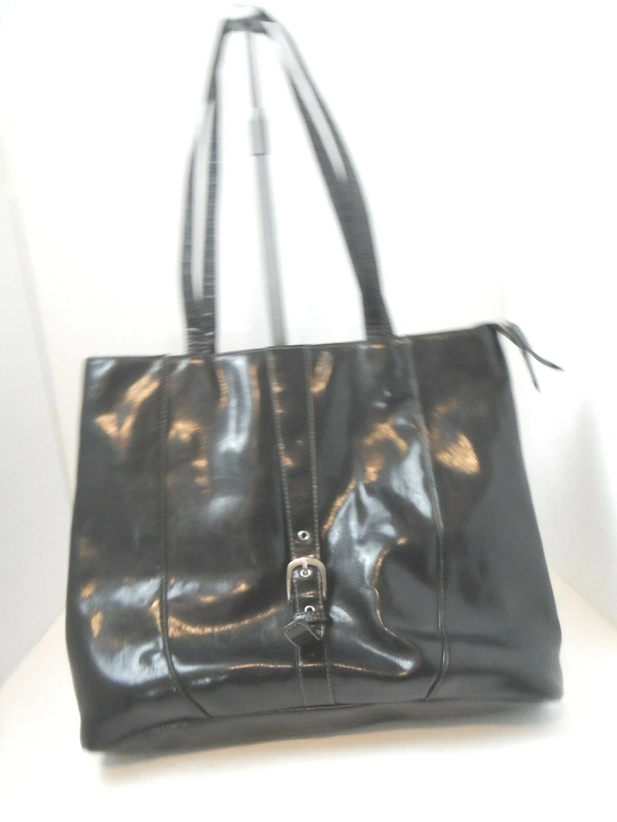 Buxton Faux Leather Black Padded Laptop Computer Tote Travel Bag