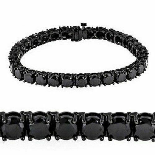 Bracciale Tennis 9 Ct Tondo Diamanti Neri 7" Unisex Argento Sterling 925 Massiccio - Foto 1 di 1