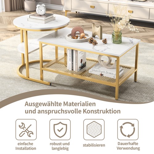 2er Set Couchtisch Rund/Rechteckig, Sofatisch Beistelltisch Wohnzimmertisch DE- - Bild 8 von 12