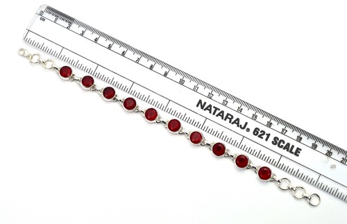 925 SOLID STERLING CUT Simulated Ruby QUARTZ BRACELET - 8 INCH A702 - Picture 4 of 4