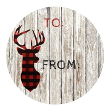 Christmas Holiday gift tag stickers, labels, Red buffalo plaid, deer
