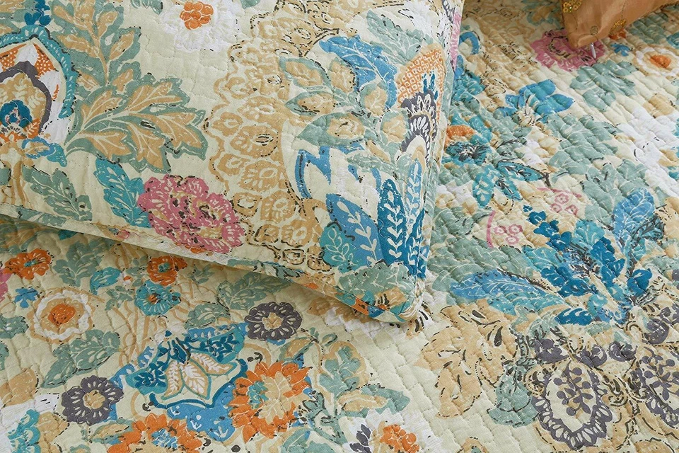 ¡NUEVO! ~ ACOGEDOR CHIC BEIGE AZUL VERDE AZULADO AQUA ROSA HOJA VERDE PLAYA JUEGO DE COLCHAS TROPICALES Foto 3 de 4