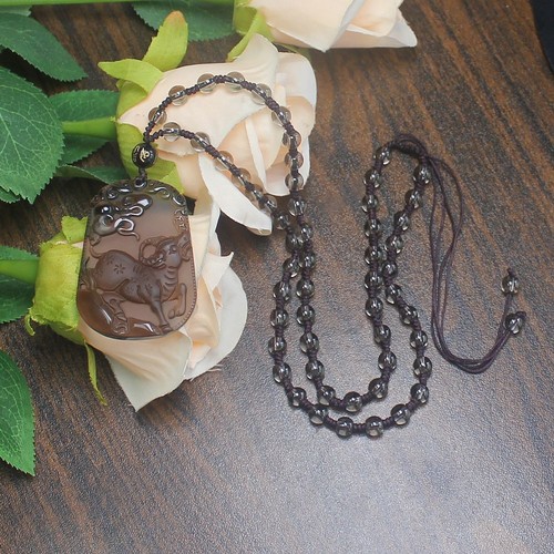 Collana Zodiaco Cinese Ghiaccio Naturale Ossidiana Amuleto Animali Ciondolo Catena Perline - Foto 16 di 32
