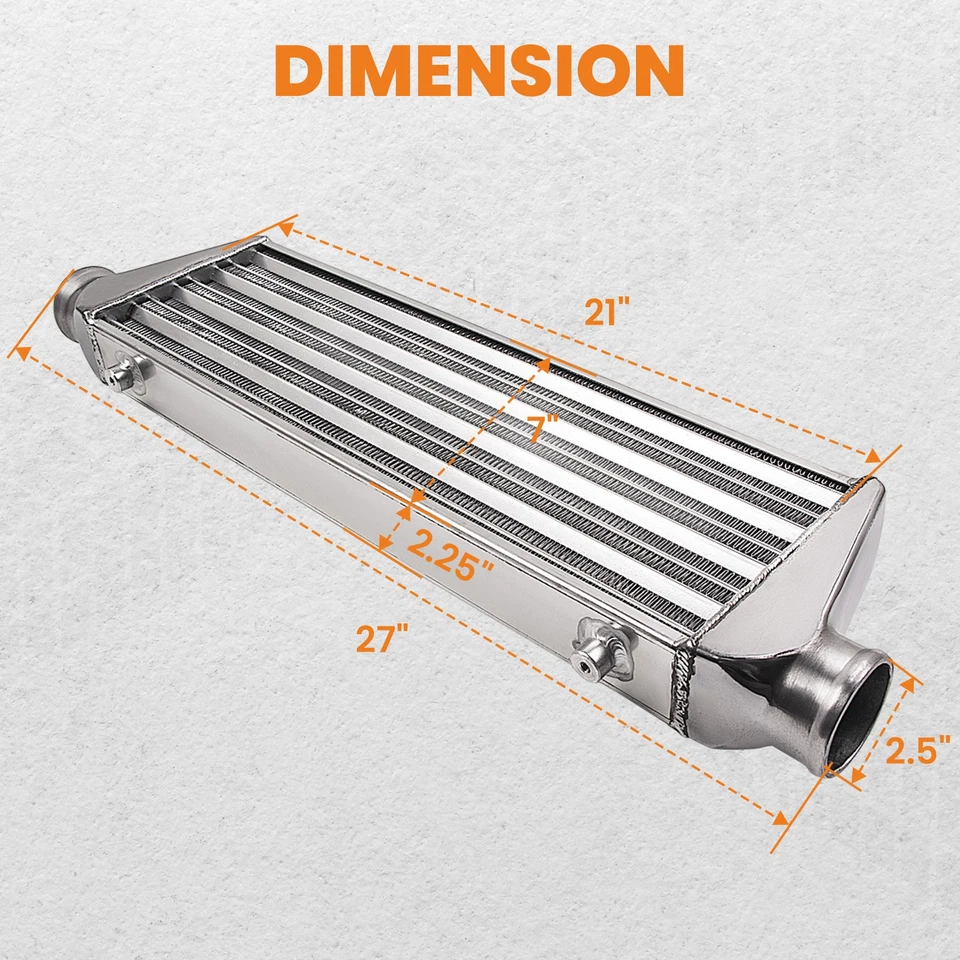 Intercooler universal de aluminio de montaje frontal de 27"" X 7"" X 2,5"" diseño de tubo y aleta Foto 3 de 4