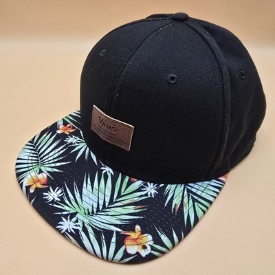 Vans Off The Wall Snapback Hat Black Tropical Floral Print Flat Brim Skate Cap