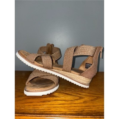 BOBS from Sketchers Woven Strappy Platform Espadrille Sandals Tan Taupe Size 8.5