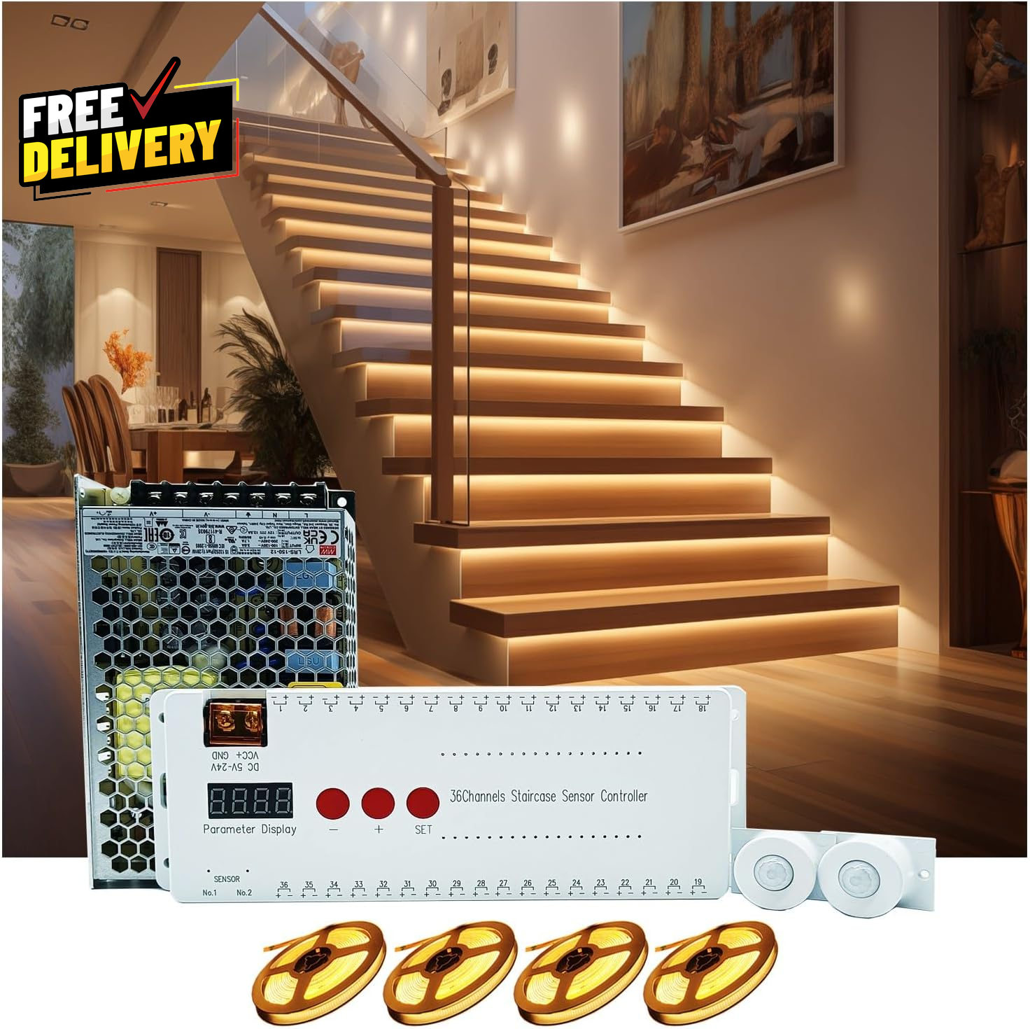 Stair Lights Motion Sensor Indoor, Smart Interior Led Step Lights 16 Stairs 40..