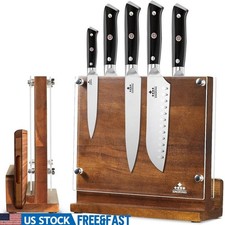 Double-Sided Magnetic Knife Block Natural Wood W/ Removable Protective Shield US