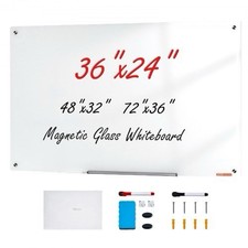 VEVOR Magnetic Glass Whiteboard Dry-Erase Board 36"x24" Wall Mounted with Tray