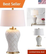 Modern Elegance: 29" Cream Ceramic Lamp with White Linen Shade  LED Included