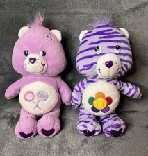 Care Bears LOT OF 2 Share Bear Purple Hearts Harmony Stuffed Animals 10"