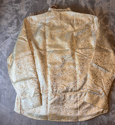 Barry Wang Paisley Camicia Uomo 2XL Misto Seta Panna L/S Bottoni Celebrazione - Foto 2 di 9
