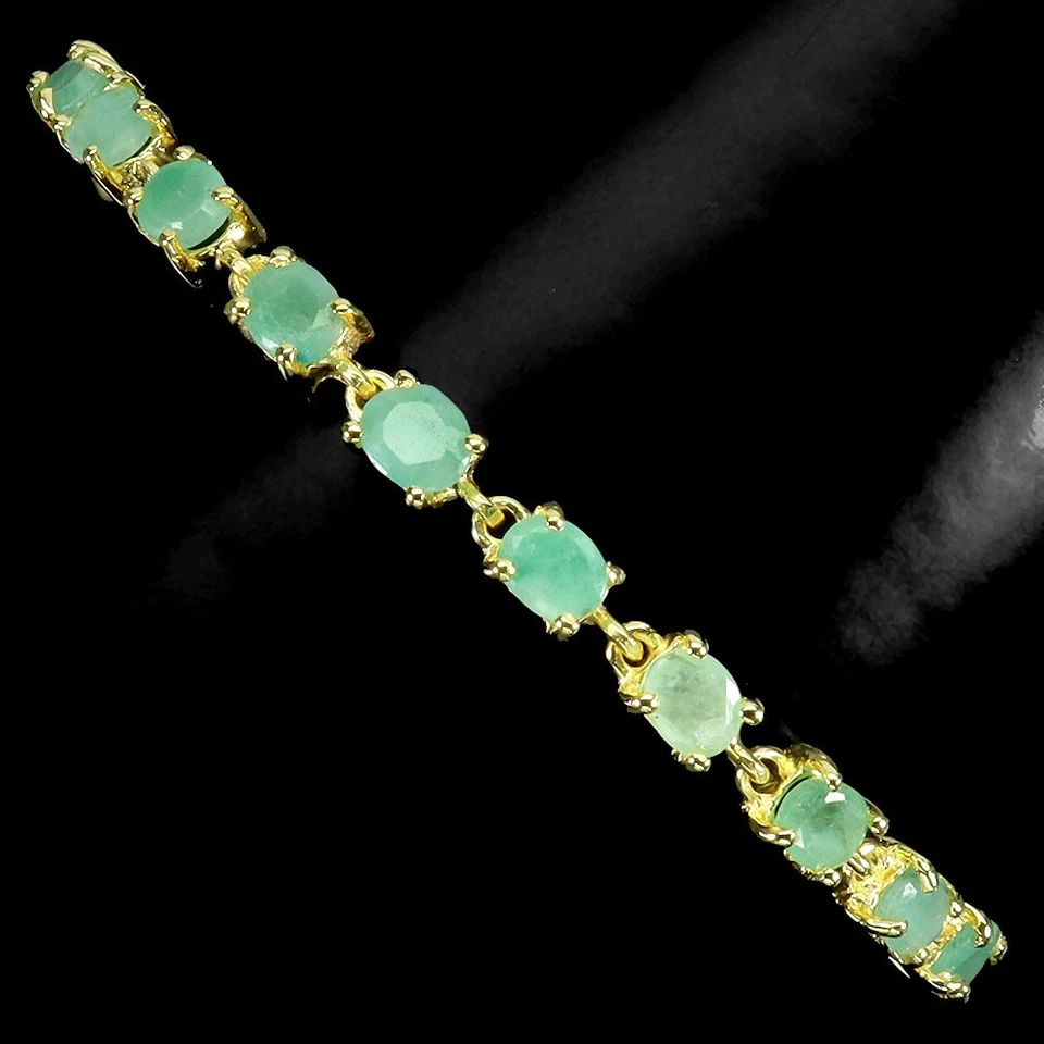 Pulseira de prata esterlina 925 oval esmeralda 5x4 mm joias de pedra preciosa natural 7,5 polegadas - Imagem 2 de 4